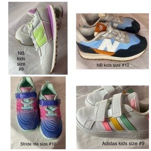 Toddler New Balance 327, stride rite, and Adidas sneakers